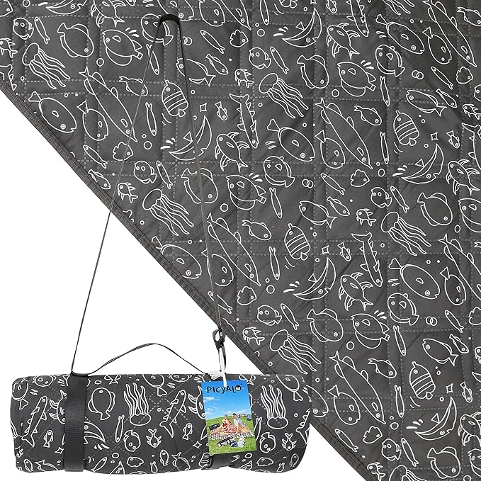 Outdoor Picnic Blanket Black Fish 80x80 Large Sandproof Beach Blanket Waterproof Picnic Blankets Foldable for Caming Beach Outdoor Activities.