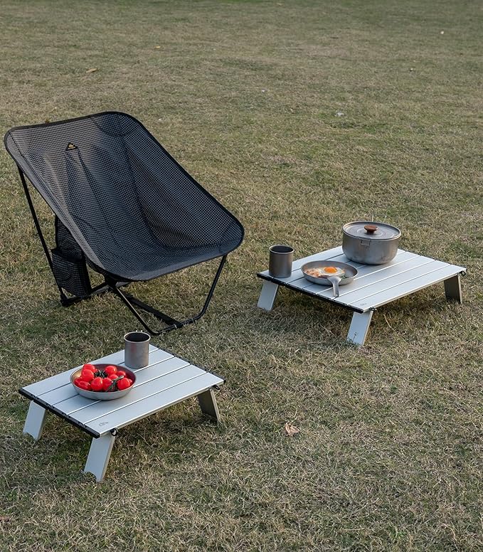 iClimb Ultralight Compact Mini Beach Picnic Folding Alu. Table with Carry Bag Two Size (Silver - S)