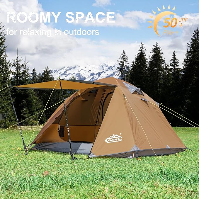 2-3 Person Backpacking Tent with Double Door 2 Vestibule Waterproof Windproof Lightweight Easy Set Up 3 Season 2 Man Two Person Tent for Camping Hiking Motorcycle Mountaineering with UPF 50+