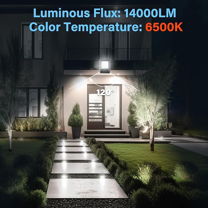 Simple Deluxe 2 Pack 100W Flood Lights Outdoor 10000LM Daylight White LED Work Light with Plug IP65 Waterproof 6500K Floodlight for Garage Yard Lawn