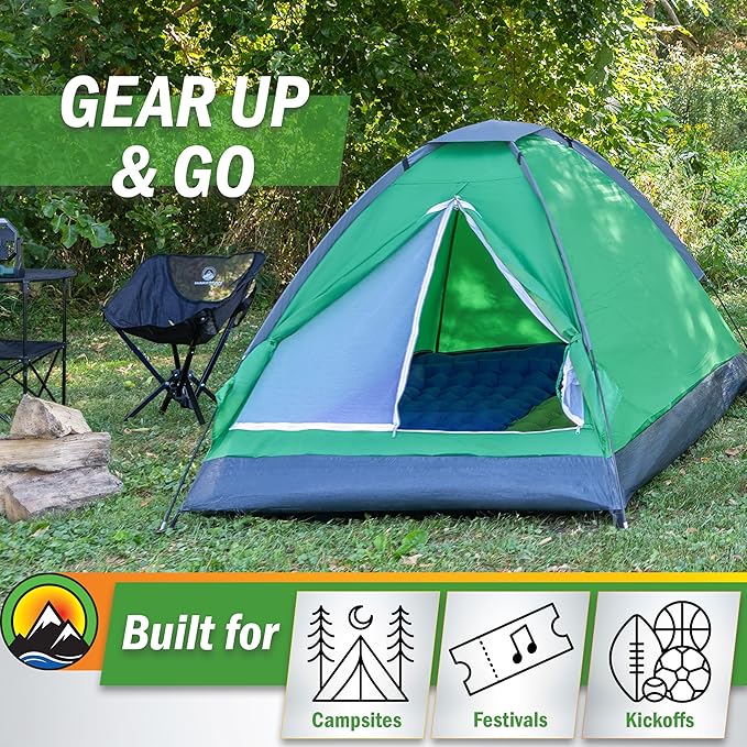 2 Person Camping Tent with Rain Fly and Carrying Bag – Lightweight Outdoor Pop Up Tents for Camping Essentials Music Festivals Backpacking Hiking or Beach Shelter by Wakeman Outdoors
