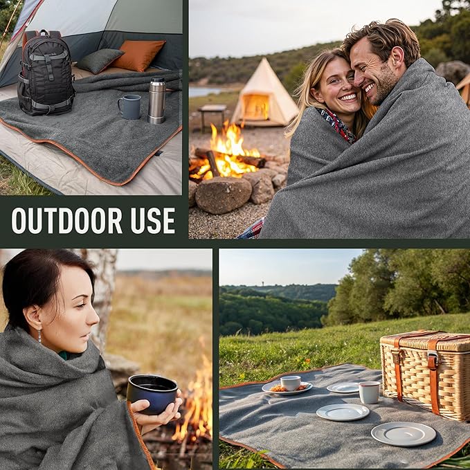 Large Military Wool Blanket - Warm &amp Thick Emergency Survival Blanket Great for Camping Outdoors Sports Events Picnics 4.5 lbs 64 x 88 (Gray)
