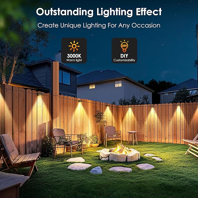 Fence Lights Outdoor IP65 Waterproof Deck Light with 45.93ft Cable Warm White Step Lights for Stairs Step Yard Patio and Pathway (10 Pack)