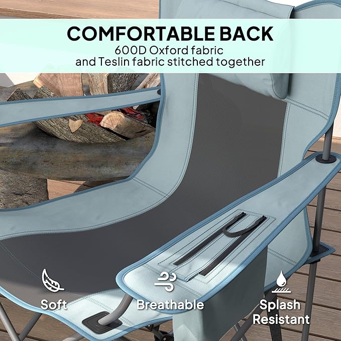 Outsunny Folding Rocking Camping Chairs for Adults Portable Outdoor Rocking Chairs with Headrest Cooler Bag Cup Holder Carry Bag for Picnic Outside and Outdoor Travel 2 Pack Gray
