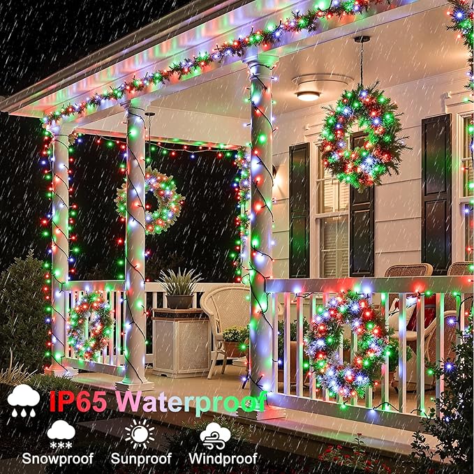 100FT 300 LED Christmas Lights Outdoor Connectable Christmas String Lights with 8 Modes Waterproof Plug in Christmas Tree Light Green Wire for Grden Yard Party Decorations Red White Green
