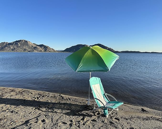 Beach Chair Beach Folding Chair for Adults Camping Chair High Back with Umbrella and Cooler Bag Huge Shade Portable &amp Lightweight for Beach Outdoor Camping (2 Bright Blue w/Hint Green)