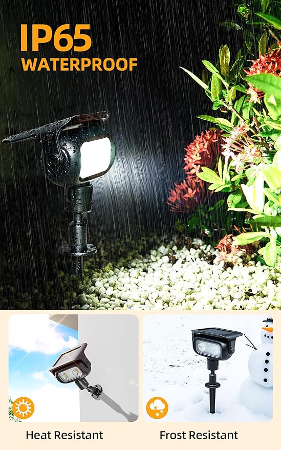 ROSHWEY Solar Spot Lights Outdoor Waterproof Spotlights with 2 Brightness Mode Landscape Lighting Solar Lights for Garden Yard Pathway (Cool White 6 Pack)