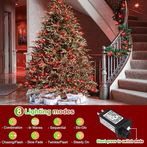 100FT 300 LED Outdoor String Lights Plug in Red Christmas Lights Indoor Waterproof with 8 Modes Connectable Twinkle Fairy Lights Clear Wire for Indoor Bedroom Home Patio Yard Wedding Decorations