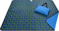 Beach Blanket Sand Proof &amp Outdoor Picnic Blanket - Water Resistant Large Mat for Camping or Travel. Washable Foldable Easy Carry Compact Tote Bag (Green/Blue Plaid)