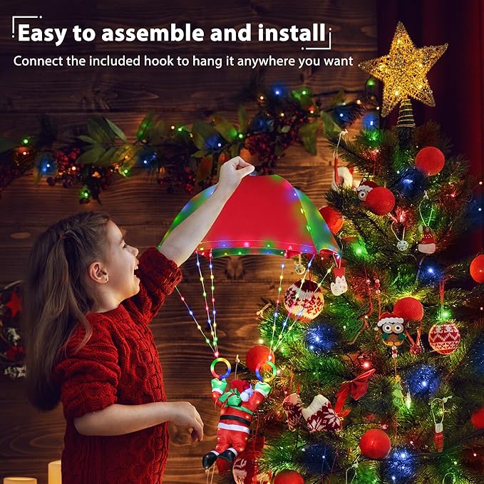 Toodour LED Christmas Lights 2.8ft x 1.8ft Foldable Parachute Lights with Santa Claus 8 Mode Remote Waterproof Battery Powered Multicolor Holiday Decorative Light for Indoor Outdoor Xmas Decor