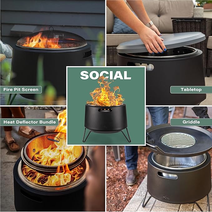 TIKI 20-Inch Smokeless Social Fire Pit Portable Outdoor Fire Pit with Removable Ash Base Stand &amp Cloth Cover – Modern Wood Burning Fire Pit for Patio Backyard and Gatherings
