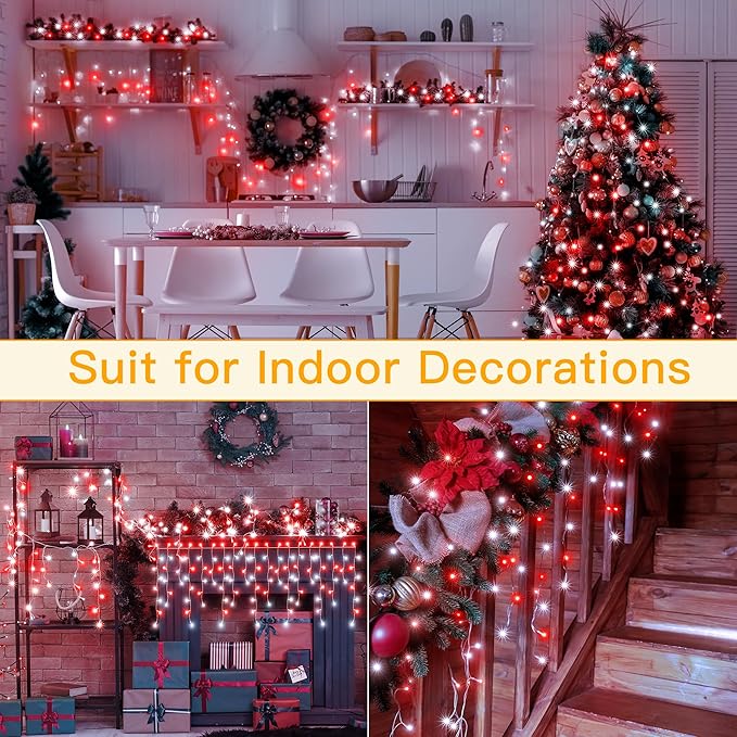 Ollny Icicle Lights for Outside 504LED 41FT Red and White Christmas Light with Remote 8Modes Timers Waterproof Plug in Connectable Hanging Lights for Outdoor Indoor House Roof Holiday