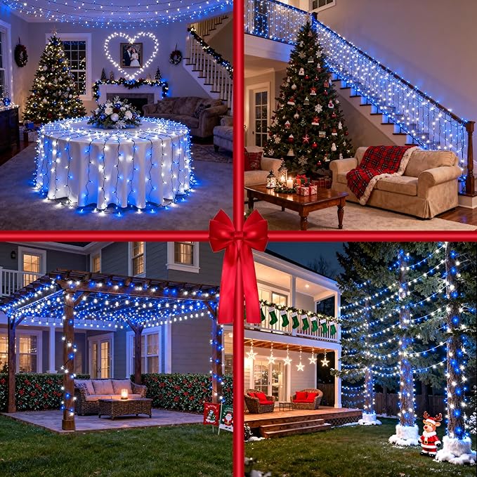 750 LED 240FT Christmas String Lights Outdoor with 12 Lighting Modes Green Wire Christmas Lights with Timer &amp Dimmable Waterproof Plug in Fairy Lights for Room Party Home Patio Xmas Blue &amp