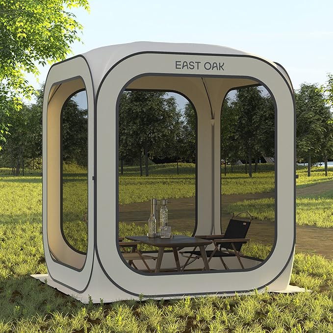 East Oak Screen House Tent Pop-Up Portable Screen Room Canopy Instant Screen Tent 6 x 6 FT with Carry Bag for Patio Backyard Deck &amp Outdoor Activities Beige