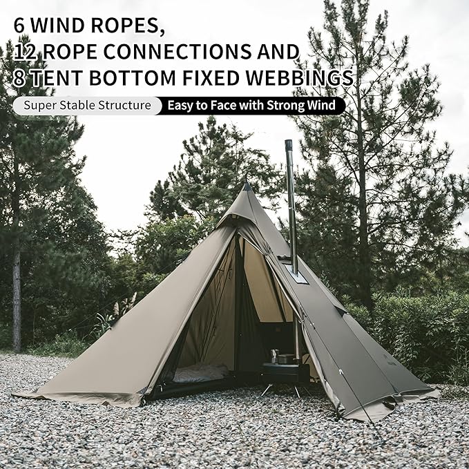 Naturehike Ranch Fire 4 Season Teepee Tent 2 Person Hot Tent with Stove Jack Windproof Waterproof Cold Weather Winter Tents for Camping