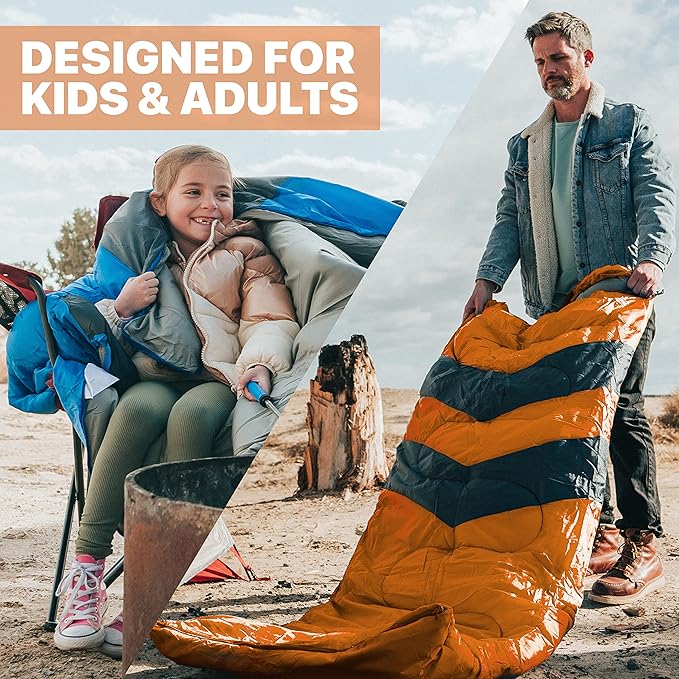 MalloMe Sleeping Bags for Adults Cold Weather &amp Warm - Backpacking Camping Sleeping Bag for Kids 10-12 Girls Boys - Lightweight Compact Camping Essentials Gear Accessories Hiking Sleep Must Have