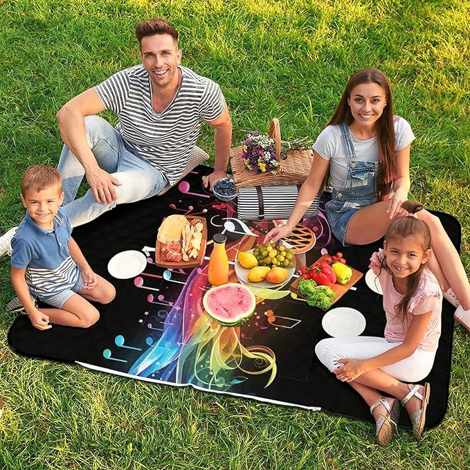 Zipper Rainbow Musical Note Melody Style Picnic Mat Suitable for Travel Camping Park Or Home Use