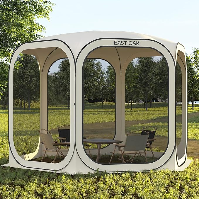 East Oak Screen House Tent Pop-Up Portable Screen Room Canopy Instant Screen Tent 10 x 10 FT with Carry Bag for Patio Backyard Deck &amp Outdoor Activities Beige