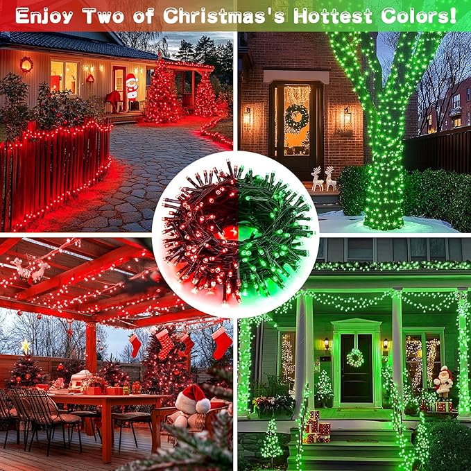 JMEXSUSS 2 Pack Solar String Lights Outdoor Waterproof Total 66 FT 200 LED Solar Christmas Lights Outdoor Twinkle Light for Christmas Tree Outside Garden Yard Xmas Decor Red to Green