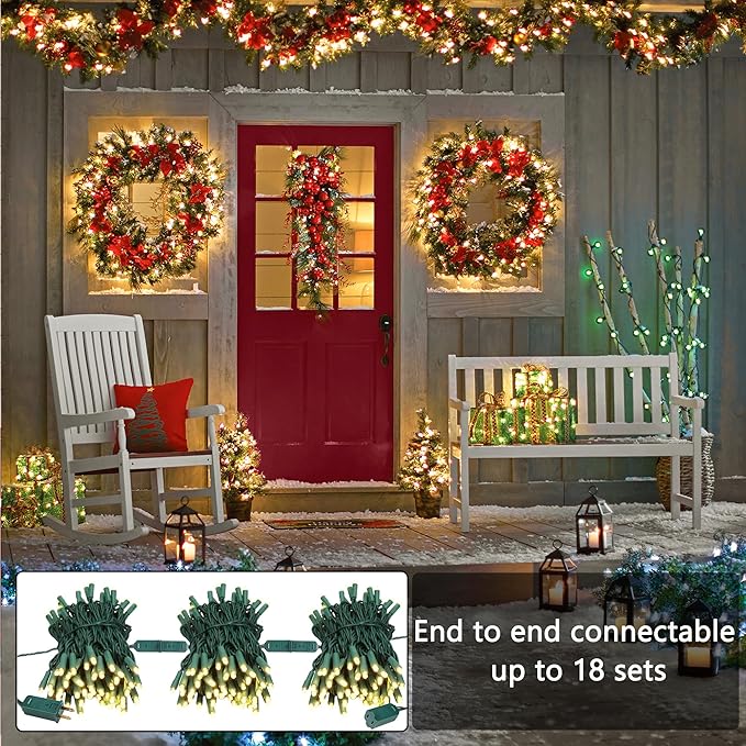 ODEETRONIC Warm White Christmas Lights 33ft 100LED Gentle Twinkle Christmas Tree Lights Wide Angle 5mm String Light Connectable UL Certified Mini Xmas Light for Indoor Outdoor Party Green Wire