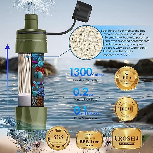 Straw Water Filter 5 Pack – Outdoor Camping &amp Hiking Survival Gear Kit for Family Use Ultra-Light Personal Filter Straws for Backpacking Travel Bug-Out Bags and Emergency Preparedness