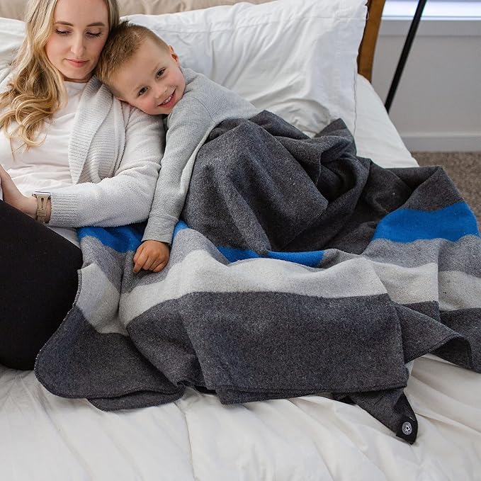 Arcturus Rainier Wool Blanket - 4.5lbs Warm Heavy Washable Large | Great for Camping Outdoors Survival &amp Emergency Kits (White Blue Gray)