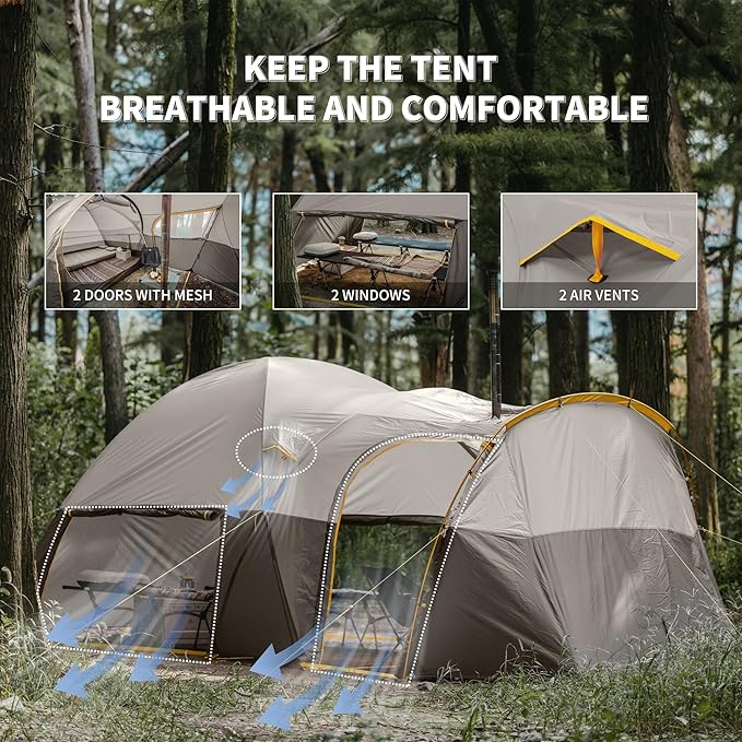 Naturehike KOTA 4/6/8 Person Camping Tent Double Layer Waterproof 4 Person 6 Person 8 Person Tents for Camping Large and Tall Family Tent with Vestibules Porch