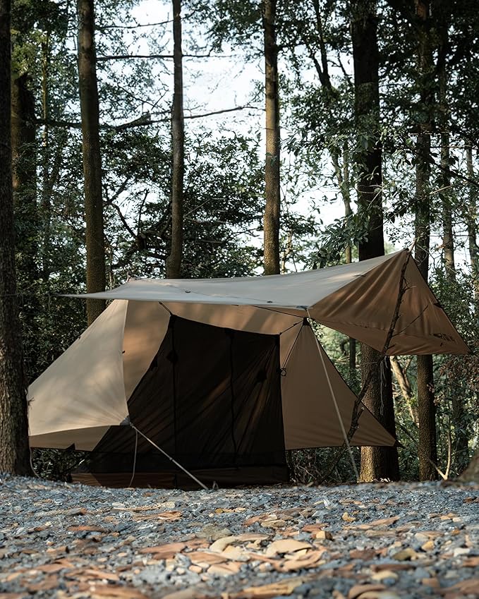 OneTigris Proteus Camping Tarp Versatile Waterproof Lightweight Tarp Shelter with Doors Extra Large 20.1ft x 9.2ft Ideal for Camping Hiking Backpacking Tent Bushcraft