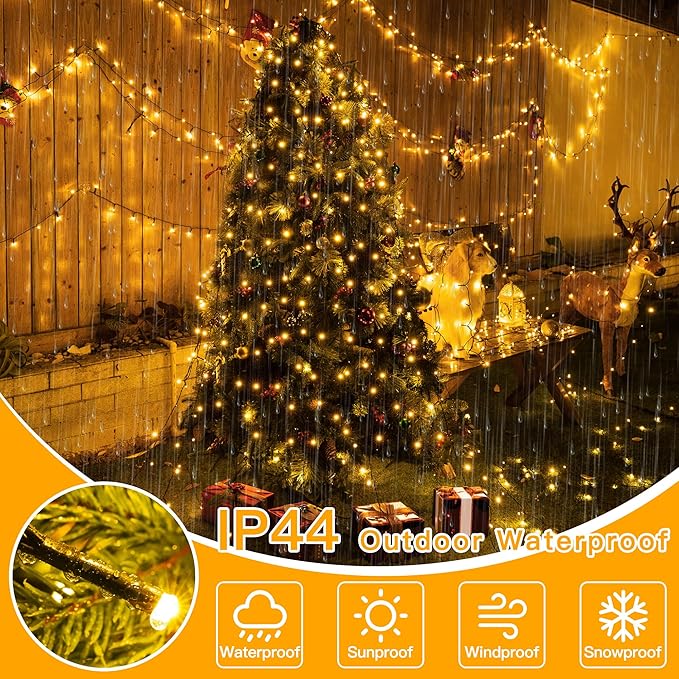 Ollny Christmas Tree Lights 8.2ft*16 Strings with Ring 8 Lighting Modes 3 Timers Dimmable Christmas Lights Indoor/Outdoor with Remote Waterproof for Xmas Decor (Warm White)