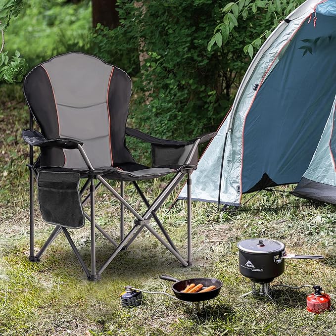 Oversized Camping Chair Heavy Duty- Portable Folding Chair Cup Holder &amp Waterproof Phone Case for Adults Beach Hiking Backyard (Black &amp Gray 2 PCS)