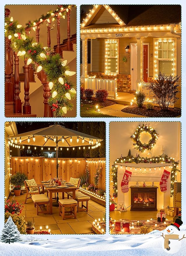 Brightown C9 LED Christmas Lights Outdoor 99 Feet 150 LED C9 String Lights with 150 Spring Clips Waterproof Connectable Christmas Tree Lights for Outside Roofline Patio Home Xmas Decor Warm White