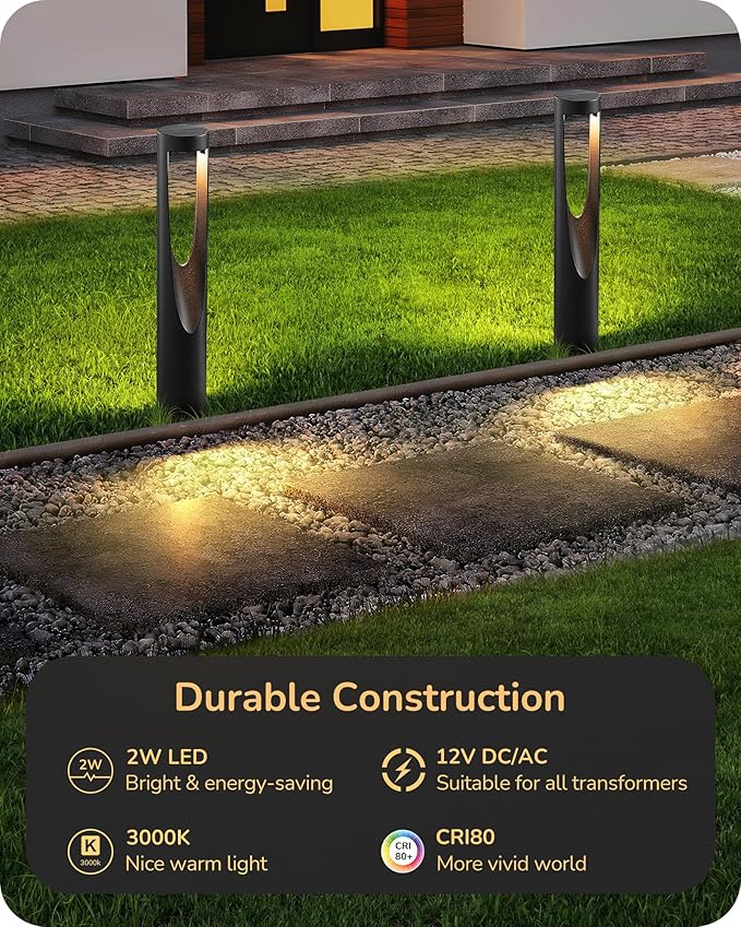 EDISHINE Low Voltage Pathway Lights Wired 12V 2W 150LM 3000K LED Landscape Path Lights with Connectors Waterproof Electric Outdoor Landscape Lighting for Walkway Yard Garden CRI80 6 Pack