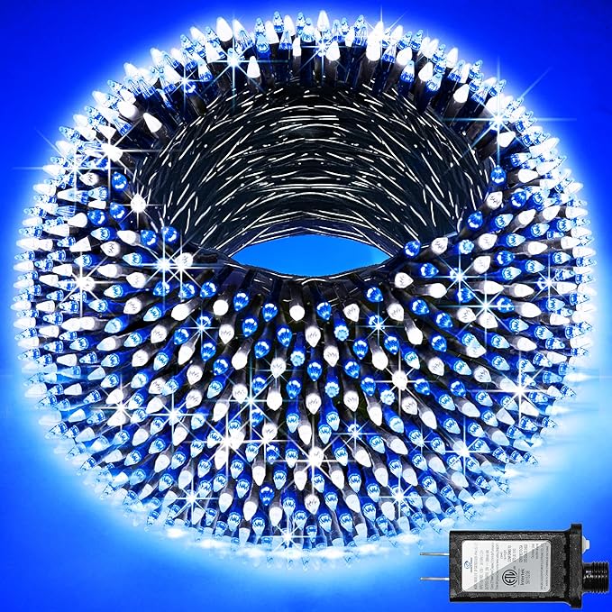 750 LED 240FT Christmas Lights Outdoor12 Lighting Modes Christmas String Lights with Timer Dimmable Blue Cool White LED StringLights Waterproof for Yard Wedding Party Holiday Decor Blue&ampCoolWhit