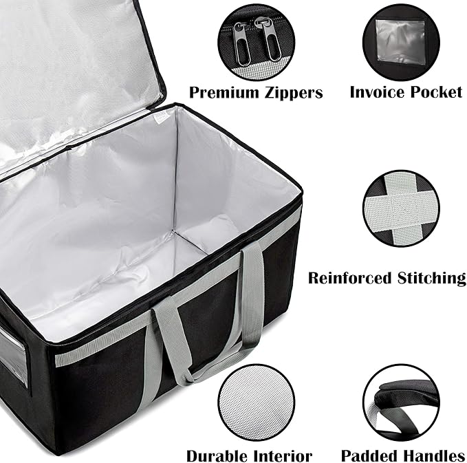Insulated Delivery Bag Carrier Large 22x10x10 Commercial Grade (Chafing Dish Warming Tray Grocery Pizza Casserole)