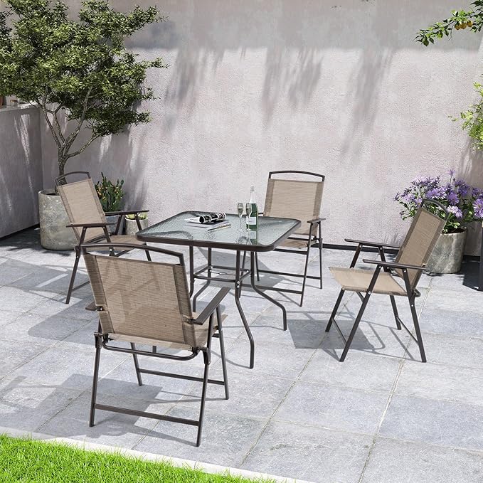 Crestlive Products Patio Folding Chairs Set of 8 Outdoor Folding Chairs with Durable Rust-Resistant Frame and Breathable Textilene Material for Outside Beige