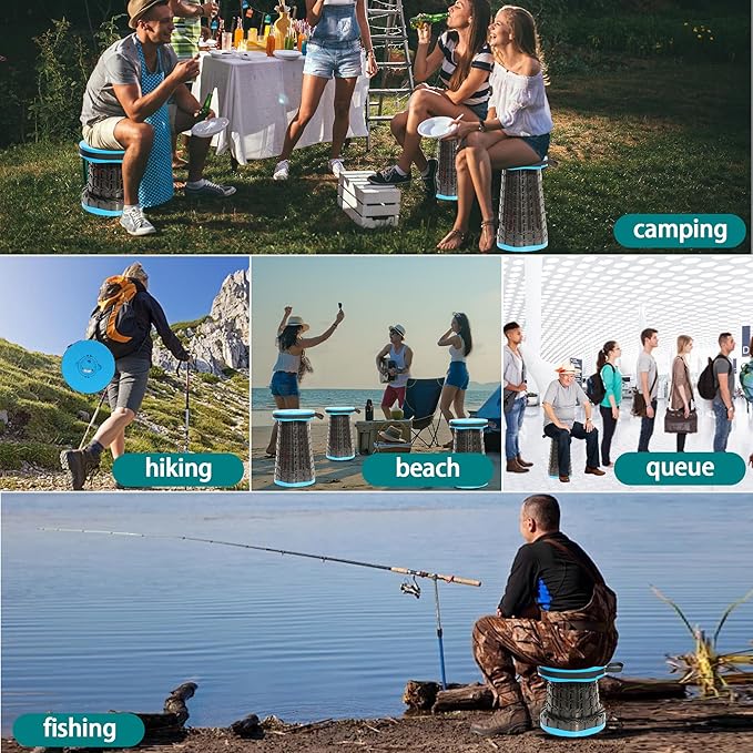 ALEVMOOM Upgraded XXL 50 Portable Collapsible Stool with CushionTelescoping Folding Stool for AdultsYet More Sturdy Camping Stool with Load Capacity 1000lbsfor Outdoor Garden Hiking BBQ Blue