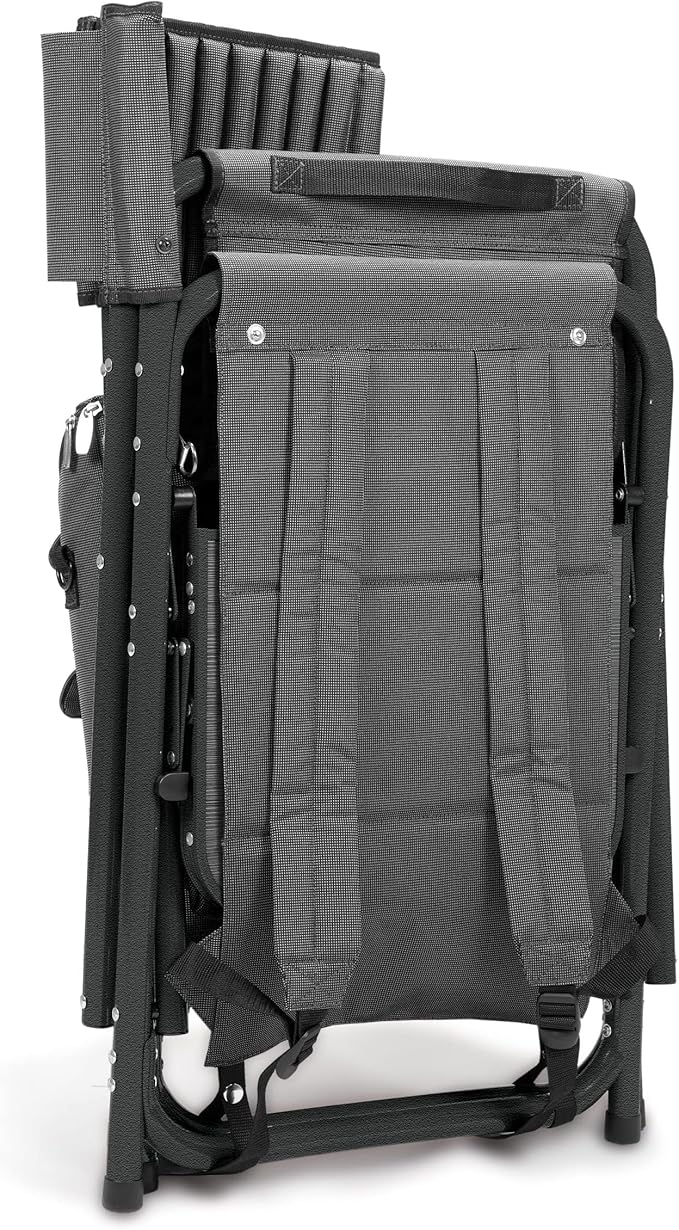 PICNIC TIME Fusion Camping Chair with Side Table and Soft Cooler Outdoor Foldable Padded Camping Chairs with Cup Holder for Lawn Beach &amp Sports Use for Adults (Dark Gray Black Accents)