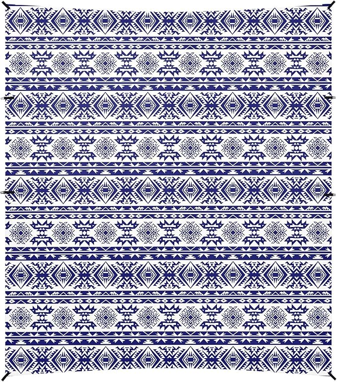 ALAZA Blue Ornament Aztec Art Beach Tent Sun Shelter UPF50+ Protection Beach Shade Canopy w/ 4 Sandbags for Outdoor Camping Fishing Backyard Fun Picnic 10x9 ft
