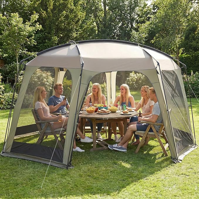 Goplus 12.5 FT X 11.7 FT Mesh Screen Tent 6-8 Person Netted Canopy Tent with Zippered Door &amp Carrying Bag Easy Setup Outdoor Sun Shelter Gazebo for Camping Picnic Backyard