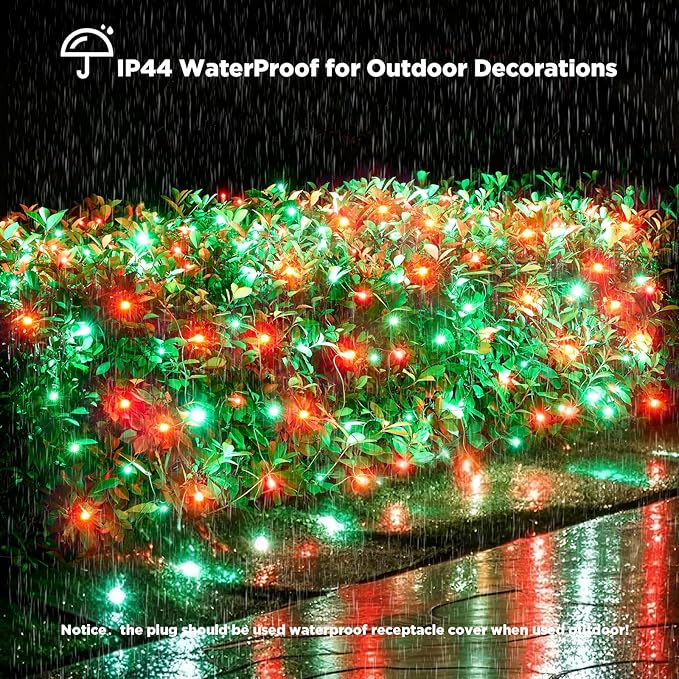 Led Net Lights Christmas Lights Outdoor 200Led 9ftx6ft Upgraded Red and Green Christmas Net Lighting Waterproof 5mm LED Wide Angle Outdoor Indoor Mesh Net Light for Trees Bushes Shrubs Decorations