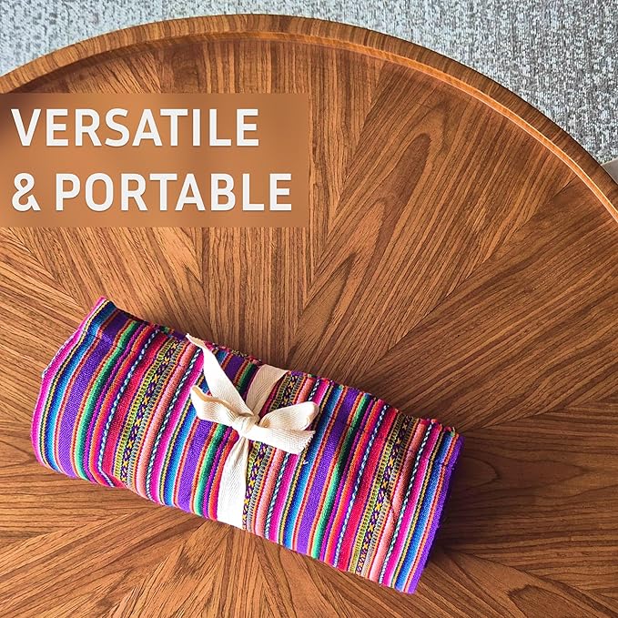 Lucio Fabrics Unique Native Peruvian Throw - Vibrant Colors Lightweight Durable - HomeYoga BeachCampingPicnicOutdoor Activities Thin Blanket 70'' x 47'' (Purple Andean Stripes)