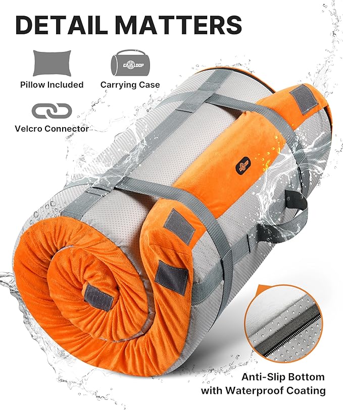 3 Inch Memory Foam Camping Mattress Dual Layer Thick Sleeping Camp Pad for Car Tent Cot Roll-Up Portable Glamping Floor Bed for Guests Sleepover