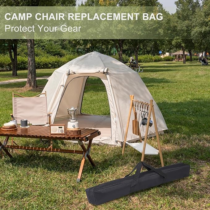 Camp Chair Replacement Bag Camping Folding Chair Storage Bag Large Zippered with Handle Strap 35 x 4 x 4 Inch Fit for Outdoor Travel Tent Storage (2 Pack Black)