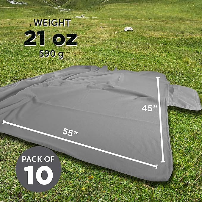 DISCOUNT PROMOS Roll Up Picnic Blankets Set of 10 Bulk Pack - Great Outdoor Blanket for Camping Picnic Beach Sports Outdoor Activities - Grey