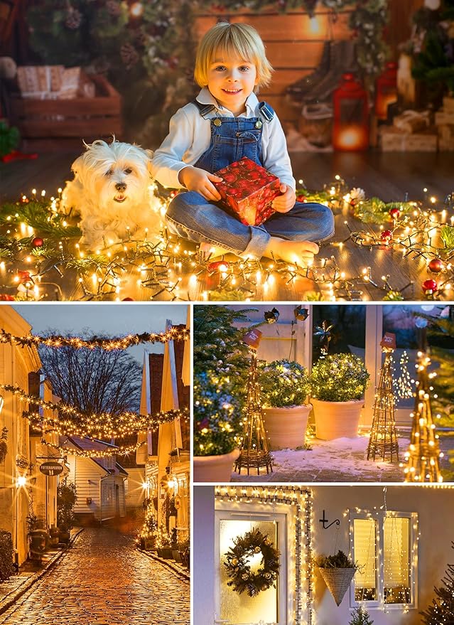 Minetom Christmas Lights 128ft 400 LED Outdoor Christmas Tree Lights with Remote 8 Modes String Lights Plug-in Mini Xmas Tree Lights with Timer for Outside Party Decor Warm White