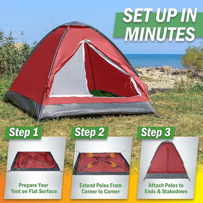 2 Person Camping Tent with Rain Fly and Carrying Bag - Lightweight Outdoor Tent for Backpacking Hiking or Beach Use by Wakeman Outdoors