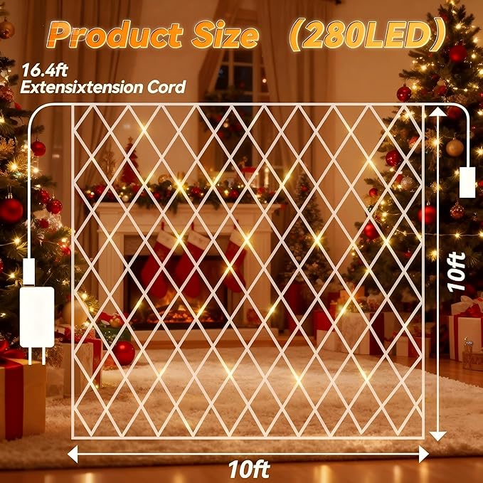10FT x 10FT Gazebo Net Lights Outdoor 280 LED Cool White Gazebo Lighting Outside Waterproof with 8 ModesTimer Mesh Light Plug in for Bushes Pergolas Garden Decorations
