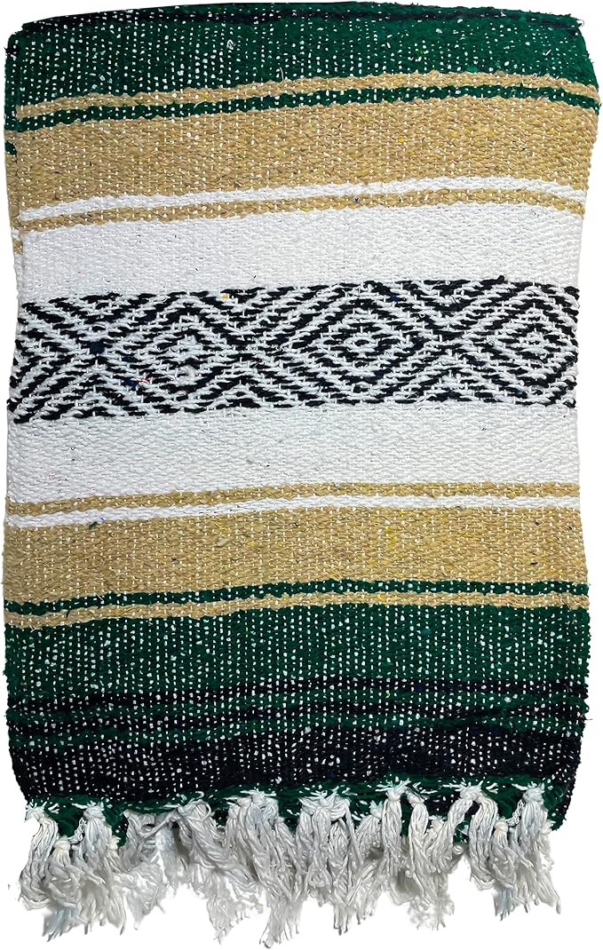 Genuine Oversized Artisan Mexican Falsa blanket (72inx48in) -Authentic Handcrafted Yoga Blanket Beach Throw Camping Essential Picnic Mat or Outdoor Wrap