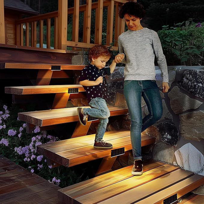SOLPEX Solar Step Lights for Outside 24 LEDs Solar Stair Lights Outdoor Waterproof Decor for Porch Front Door Stair Step Deck Fence Balcony Patio Wall Yard Garden(6 Pack Warm White)