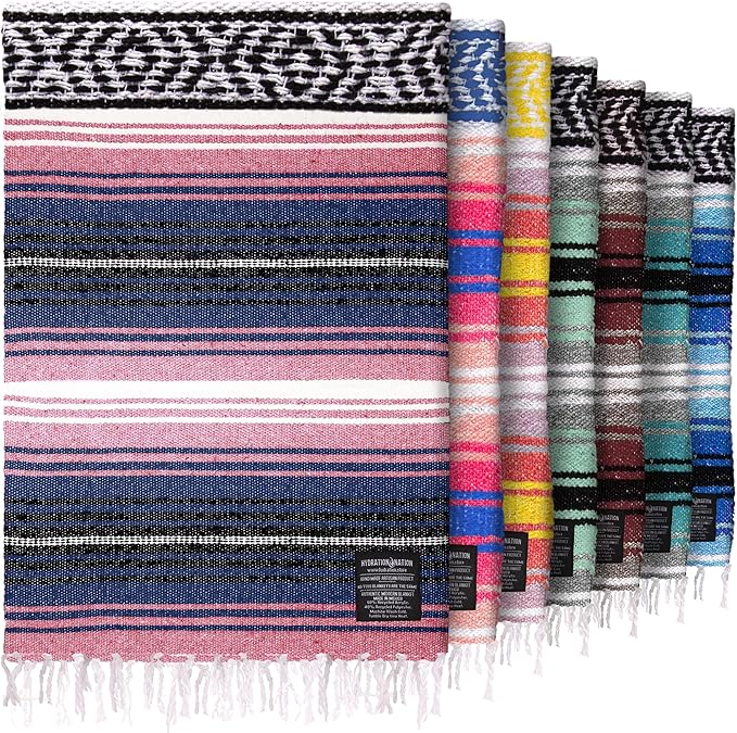 Hydration Nation Authentic Large Handwoven Mexican Blanket - Soft Yoga- Durable Serape- Lightweight Falsa Beach Camping Picnic Outdoor Blanket 70x50 - Rose Pastel